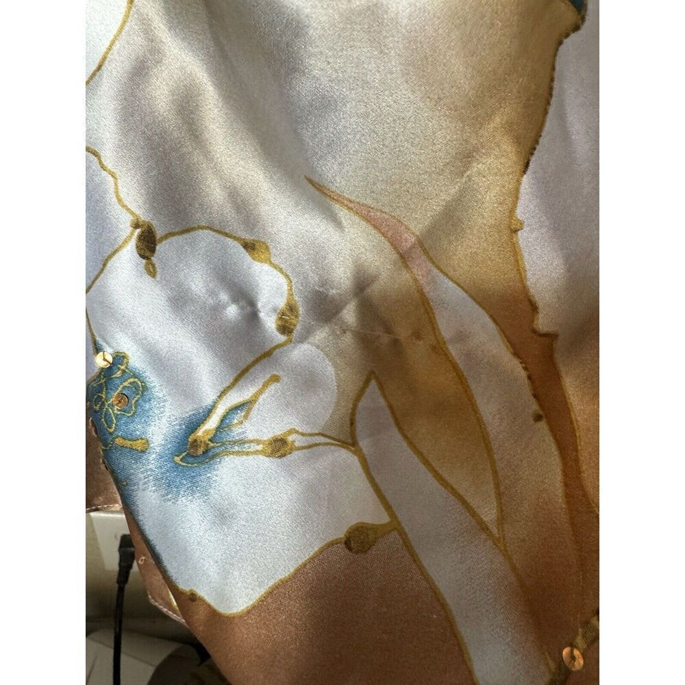 Adrianna Papell Occasions 100% Silk Blue Floral Halter Sequin Dress Y2K Sz 14 - Picture 14 of 14